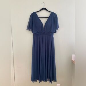 Dark Navy T-Length A-Line Pleated Mesh Azazie Dress